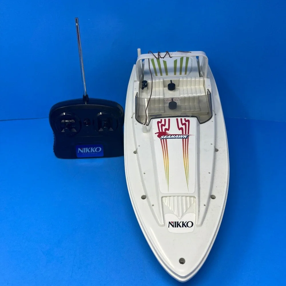 Nikko Sea Hawk RC Speedboat‎ White Blue Vintage 19010H Radio Control Toy